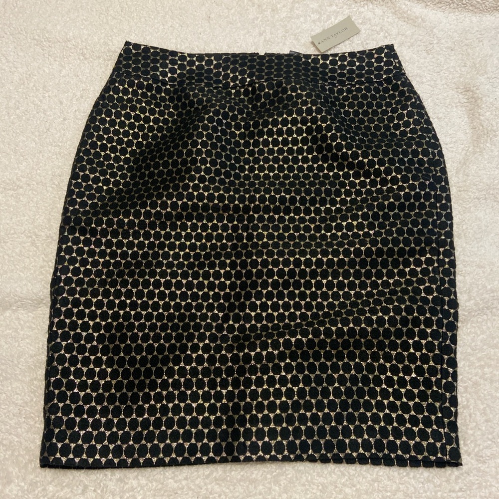 Ann Taylor womens black and gold midi pencil skirt size 8